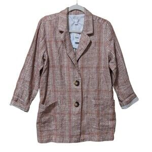 NWT J. JILL Harper Henna plaid relaxed linen boyfriend blazer SP